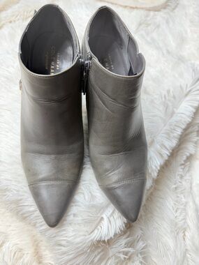 Cole Haan Taupe/Gray Leather Pointed-Toe Ankle Booties